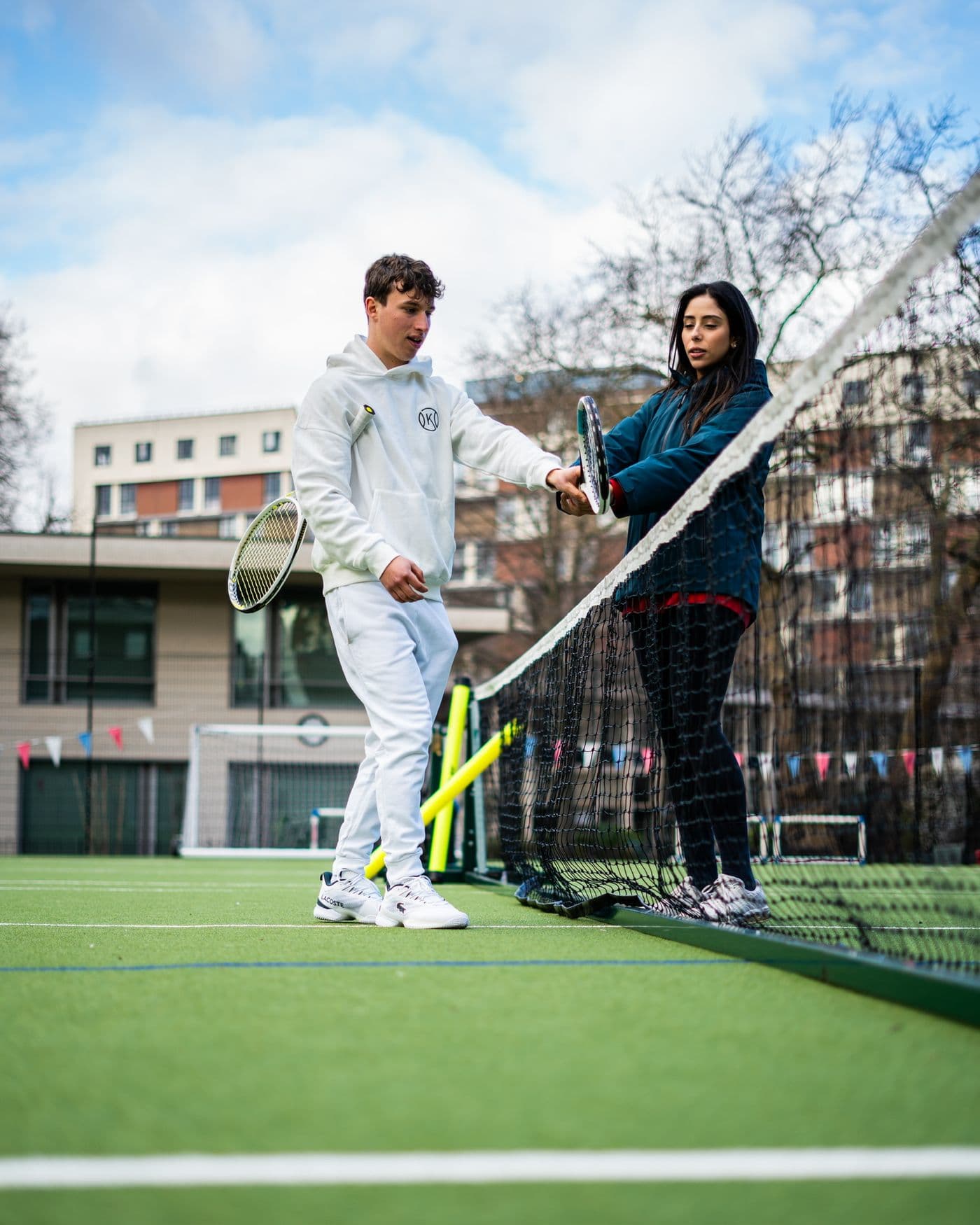 A player hitting a forehand